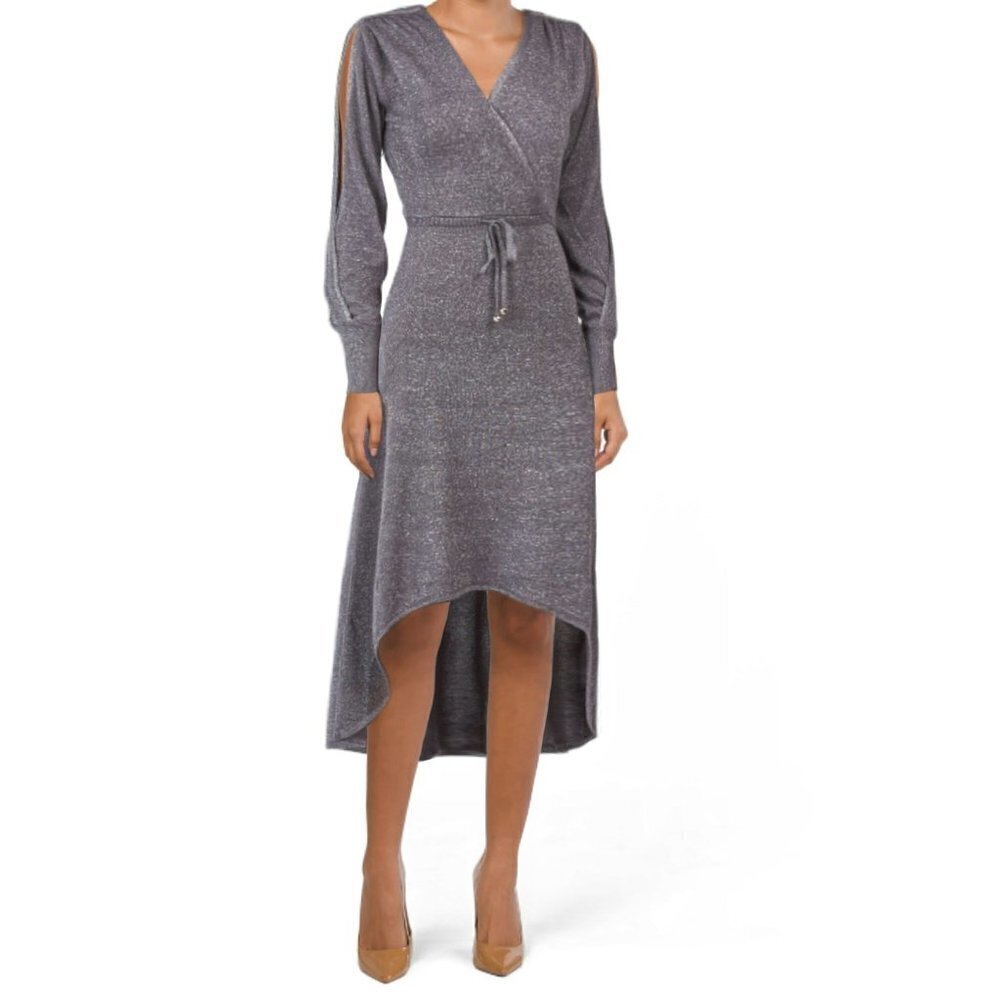 NWT Vertigo Paris Surplice V-Neck Split Sleeve Hi-low Hem Metallic Shimmer Party